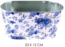 IRIS bádog kaspó ovál kék virág 23x12cm 81030 (81030)
