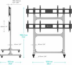 ONKRON Freestanding Rolling Mobile Video Wall Stand for 4 Screens 40''-55'', Silver (FSPRO2L22-S)