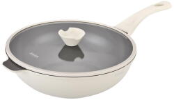 Zass Gourmet Tigai si seturi TIGAIE TIP WOK DIN ALUMINIU TURNAT SUB PRESIUNE SI ACOPERIRE CERAMICA CU CAPAC DIN STICLA - 30 CM - ZG-ACS 08 CREM (ZG-ACS 08 CREM)