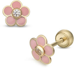Lisa köves rózsaszín virágos gyerekfülbevaló gömb zárral - JTAG-0425-18 (JTAG-0425-18)