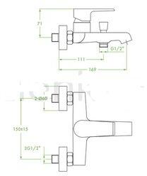 Laveo Largo, falra szerelhető kádcsaptelep 150mm, króm-fehér, LAV-BAH_610D (LAV-BAH_610D)