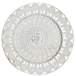  Tányér műanyag kerek teli mintás, vintage, műanyag, 33x33x2 cm, ezüst (P0625)