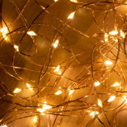 Somogyi Elektronic ML 200/WW micro LED-es fényfüzérköteg, 200 db melegfehér micro LED, 10 ágú, vékony, ezüstszínű vezeték, hálózati adapter, kül- és beltéri kivitel (ML-200-WW)