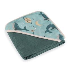Petite&Mars Loulou Bambusz törölköző kapucnival 100x100cm, Whale Song