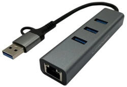LC-Power LC-HUB-C-MULTI-9 USB HUB, 3xUSB-A, RJ45 Ethernet, 20W gyorstöltés, antracit szürke és fekete - LC-HUB-C-MULTI-9 (LC-HUB-C-MULTI-9)