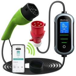 Qoltec Mobil EV Elektromos Autó Töltő 2 az 1-ben Type 2 Állítással | 11kW | 400V | Wi-fi | TUYA | SMART LIFE | LCD | Hordozható | 5m (52436)