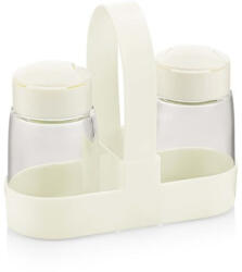 IRIS C-00381 Drop üveg fűszerszóró szett tartóval, 2 darabos 2*100ml, fekete vagy elfántcsont színű (C-00381) - mixershop