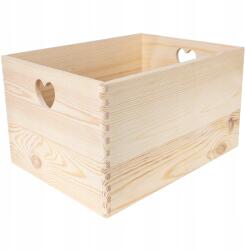 Creative Deco Fa doboz, tárolóláda fogantyúkkal, szíves mintával, játékokhoz, ajándéknak, 40x30x24 cm (X001RF1DI3)