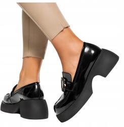 Casu Mokaszin Bőr Fekete Lakkozott Széles Fékbetét Kényelmes Stabil R 37 (7085210000371)