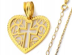 Lovrin Arany ékszerszett 585 lánc medál áttört szív kereszttel 14kt (108584)