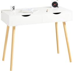 Sobuy elegáns és praktikus asztal két fiókkal fehér-natúr kivitelben, 90 cm