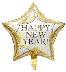 Mezőfi Team Kft Happy New Year, fólia lufi, csillag, arany, elegáns, 45 cm