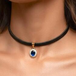  Choker bőr charms cirkónia nyak fekete sötétkék rozsdamentes acél ajándék