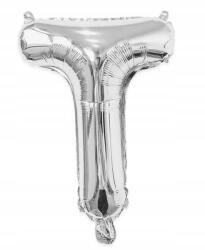  Fólia léggömb, T betű, ezüst, 40cm, születésnapra, buliba