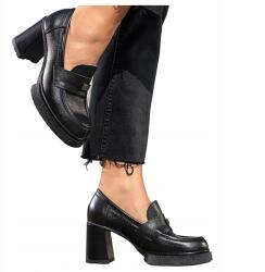 Casu Fekete Női Bőr Mokaszin Széles Építőkockával Lengyel Termék 39-es (7087600000398)