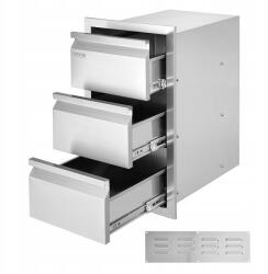 Vevor 201-es rozsdamentes acél, háromfiókos tároló, 48 cm széles x 66 cm magas, kültéri konyhához, BBQ-hoz (CTG19.6X26)