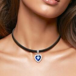  Choker bőr charms cirkónia nyak kék rozsdamentes acél ajándék szív