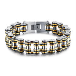 BeSpecial Bratara inox cu insertii aurii tip lant moto , Forta si rafinament masculin (BPK56)