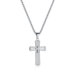 BeSpecial Colier inox cu cruce minimalista, finisaj lucios (KOP17)