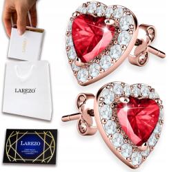 Larezo Fülbevaló Aranyozott Piros Szív Kristály Szív Szerelem Ezüst 925 (kolczyki srebrne wkrętki swiateczne serca 7mm)