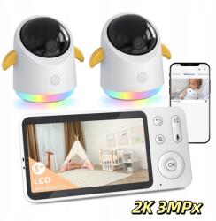 Elektronikus Bébiőr 2 Wifi Forgatható Kamera 2K 3MPx 4X Zoom +LCD Monitor 5 (NIANIA ELEKTRONICZNA 2 KAMERĄ Baby 1TM)