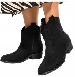 Casu Női Cowboy Csizma Fekete Divatos Díszes Hímzés Alacsony Sarkú Őszi R 37 (7085950000372)