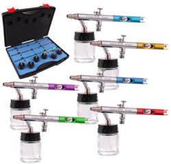Fengda Set Aerograf Profesional Fengda BD-810 cu 6 Pistoale BD-800, Acțiune Dublă, Furtun Compatibil 1/8", Duze 0, 35 mm, Rezervor 20 ml (TF2-3013)