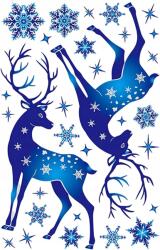  Karácsonyi Statikus Matricák Kék RÉNszarvasok Hópehely Felirat 30db (255399780)