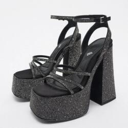 ZARA Fekete Strasszos Szandál, Size 39 (566466)