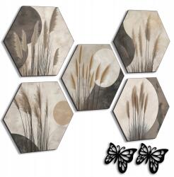  Fali Dekoráció Kép Szett Nappali Hálószoba Konyha Boho Loft Pampas (Heksagon TRAWA PAMPASOWA OZDOBA DO POKOJU 3D)