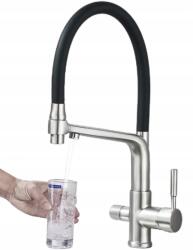 MYQualife Konyhai Csaptelep Háromutas Szűrő Kihúzható Kifolyócső Ezüst Nikkel (PREMIUM K6)