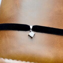  Nyakba akasztható choker bársony fekete csillogó nyaklánc ezüst cirkónia