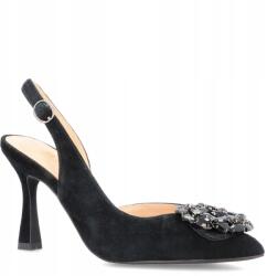 Alma En Pena Spanyol magassarkú cipő nyitott sarokkal Alma En Pena V250621 Fekete 37 (ALMA EN PENA V250621 SUEDE BLACK)