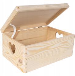 Creative Deco Fa doboz fogantyúkkal, szíves ajándékdoboz játékoknak, 30x20x14 cm (X001RET2O1)