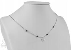  Ezüst Nyaklánc Ag 925 Női Szív Fekete Gyöngyök Ajándék (C149.1)