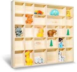 Creative Deco Polc apróságoknak, fa szervező, figurák, kisautók tárolására, 28 rekesszel (X000V8ARGL)