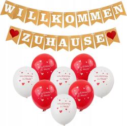  Üdvözlő Szett Lufi Willkommen Zu Hause Girland Fehér-piros Zsinór (308833035)