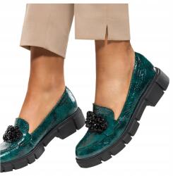 Casu Női Mokaszin Lakkozott Bőr Félcipő Divatos Kristályok Zöld R 41 (7084020000410)