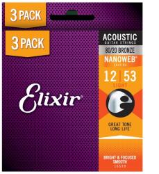 ELIXIR - 80/20 Bronze NanoWeb 12-53 (16539) Light akusztikus húrkészlet 3 db - hangszerdepo