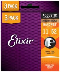 ELIXIR - Phosphor Bronze NanoWeb (16544) 11-52 Custom Light akusztikus húrkészlet 3 db - hangszerdepo