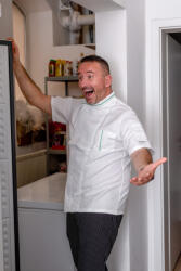 Egochef Szakácsnadrág EGOchef SIR - vékony fehér csíkos , 100% pamut, L