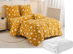  Mikroplüss ágyneműhuzat szett STARS sárga-narancs + mikroplüss lepedő SOFT 180x200 cm fehér, kétszemélyes