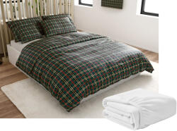  GLENMOORE zöld mikroplüss ágyneműhuzat szett + SOFT 90x200 cm fehér mikroplüss lepedő, egyszemélyes