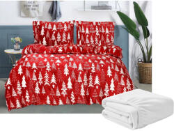  Mikroplüss ágynemű szett CHRISTMAS TREES piros + Mikroplüss lepedő SOFT 180x200 cm fehér, franciaágy