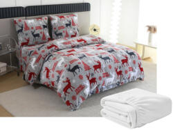  Mikroplüss ágyneműhuzat szett MERRY CHRISTMAS DEER szürke + mikroplüss lepedő SOFT 180x200 cm fehér, duplaágyra