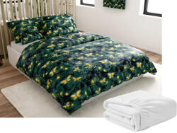  Mikroplüss ágyneműhuzat szett YELLOW BUTTERFLY sötétzöld + mikroplüss lepedő SOFT 180x200 cm fehér, franciaágy
