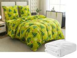  2 db Mikroplüss ágyneműhuzat CHRISTMAS TREE zöld + mikroplüss lepedő SOFT 180x200 cm fehér, kétszemélyes ágyhoz szett