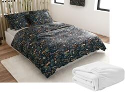  Mikroplüss ágyneműhuzat szett RÓKA ÉS NYÚL sötétzöld + mikroplüss lepedő SOFT 90x200 cm fehér, egyszemélyes