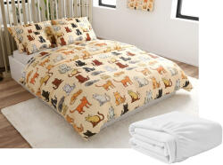  Mikroplüss ágyneműhuzat készlet COLORED CATS krém színű + mikroplüss lepedő SOFT 90x200 cm fehér, egyszemélyes