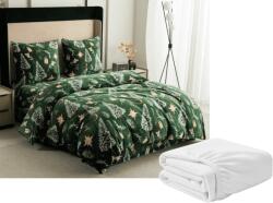  Mikroplüss ágynemű szett GREEN CHRISTMAS zöld + mikroplüss lepedő SOFT 180x200 cm fehér, franciaágy